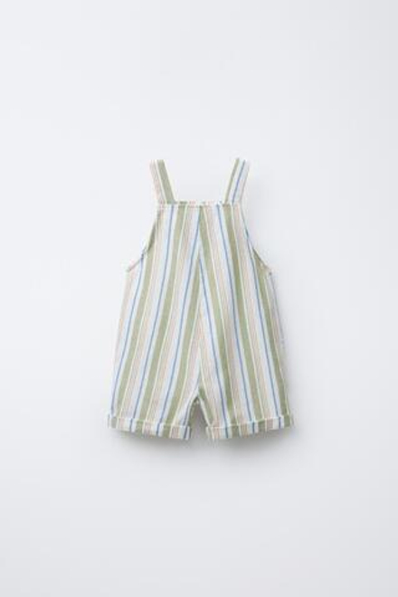 ZARA КОРОТКИЙ КОМБИНЕЗОН В ПОЛОСКУ, ЭКРЮ/ЗЕЛЕНЫЙ