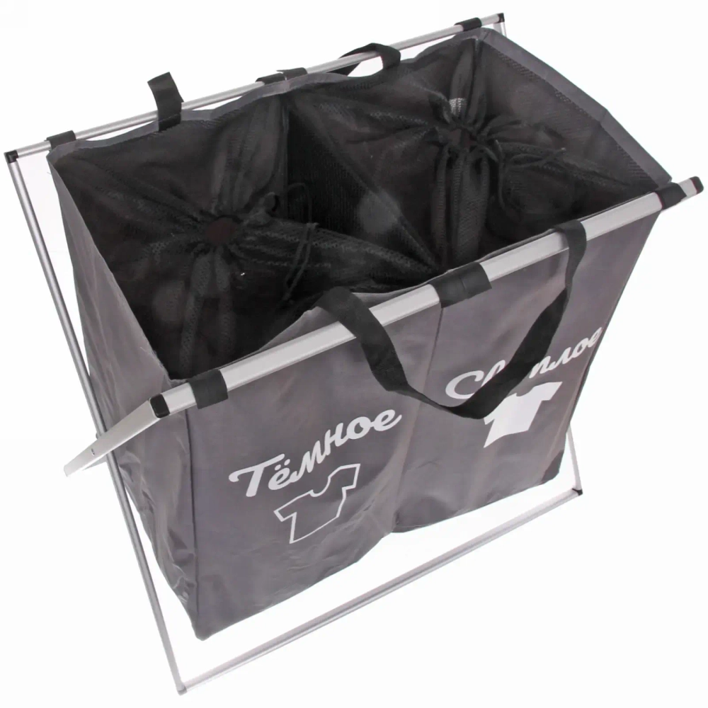 Корзина для белья двойная складная «Тёмное и светлое» 61,5*35*57 см серая