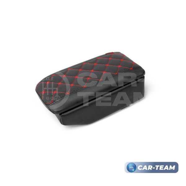 Подлокотник с боксом Лада X-Ray (без регулировки сиденья по высоте), Renault Logan 2, Sandero 2, Duster 2 (с регулировкой по высоте) из экокожи с узором - красный ромб, "Аламар"