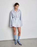 Юбка мини из хлопка Гуччи в полоску голубой/белый