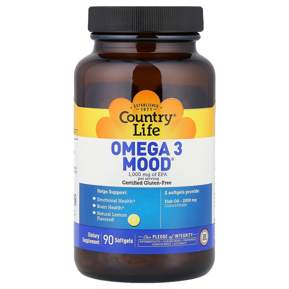 Country Life, Omega 3 Mood®, натуральный лимон, 90 мягких таблеток