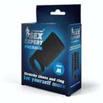 Черная открытая насадка на пенис с кольцом для мошонки size M - 7,9 см. (Цвет: черный)