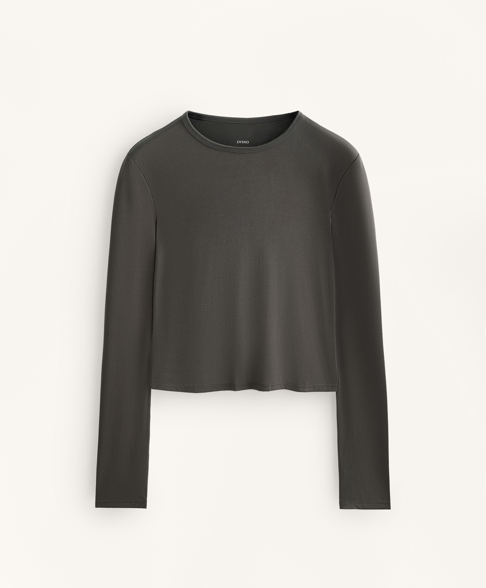 Oysho Укороченная футболка с перекрестной спинкой, антрацитовый