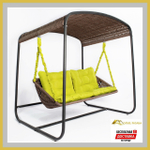 Садовая качеля-диван Коричневый с желтой подушкой