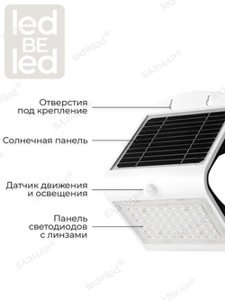 Уличный светильник на солнечной батарее с датчиком движения и света ledBEled 4W 500LM, настенный светодиодный фонарь