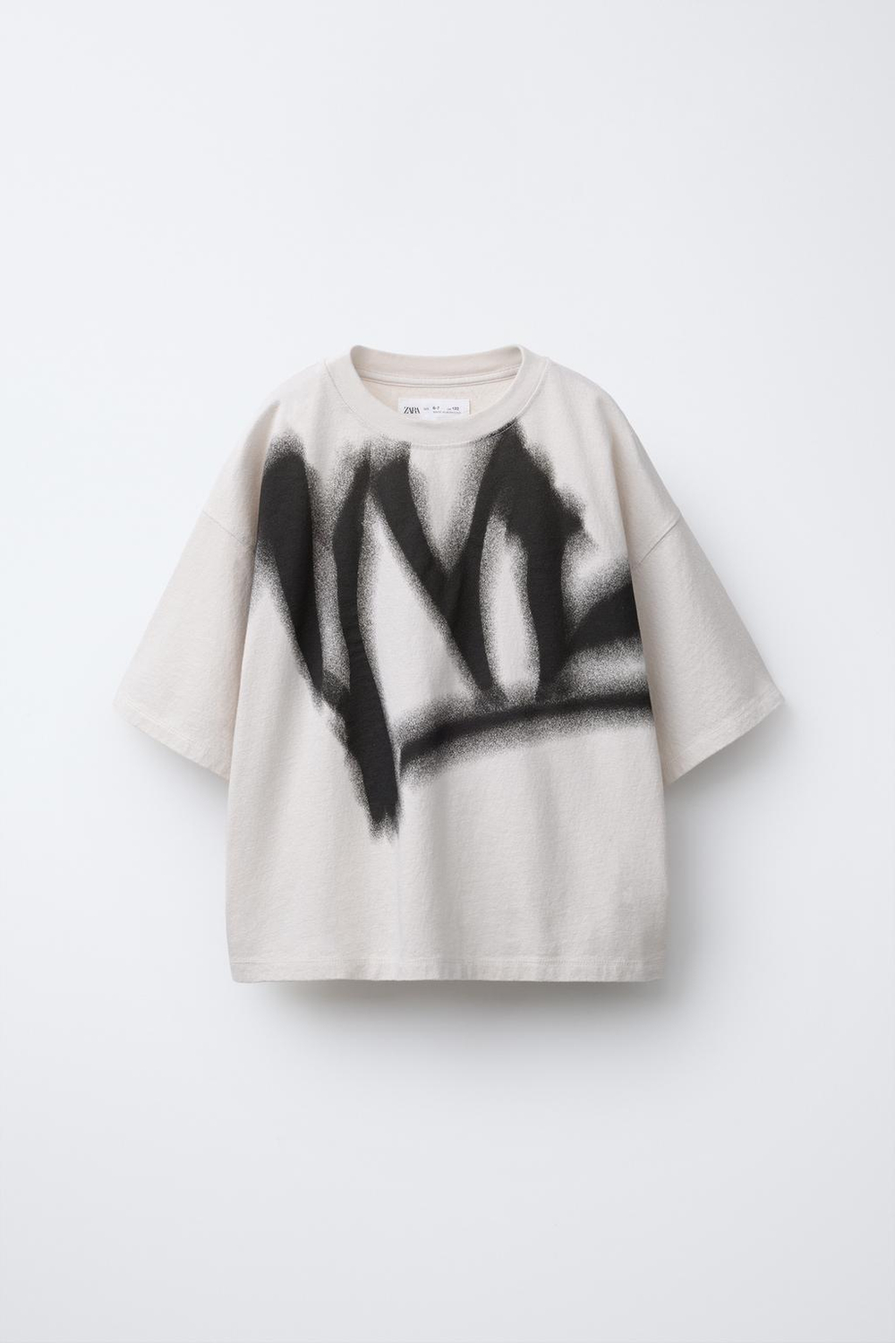 ZARA ФУТБОЛКА С ПРИНТОМ ГРАФФИТИ, КАМЕННЫЙ