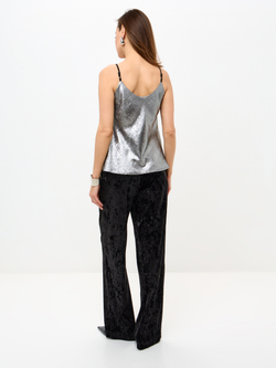 Топ из блестящей ткани на тонких регулируемых бретелях