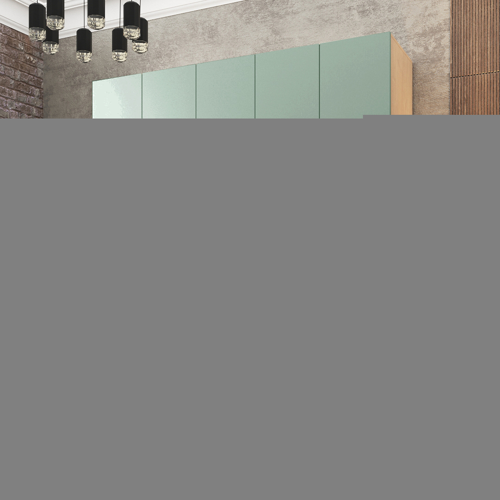 Шкаф Агератум МДФ четырехсекционный с антресолью и стеллажом Лайн шалфей (0,27) А10024 матовая - Дуб Сонома 3025  260*45*240