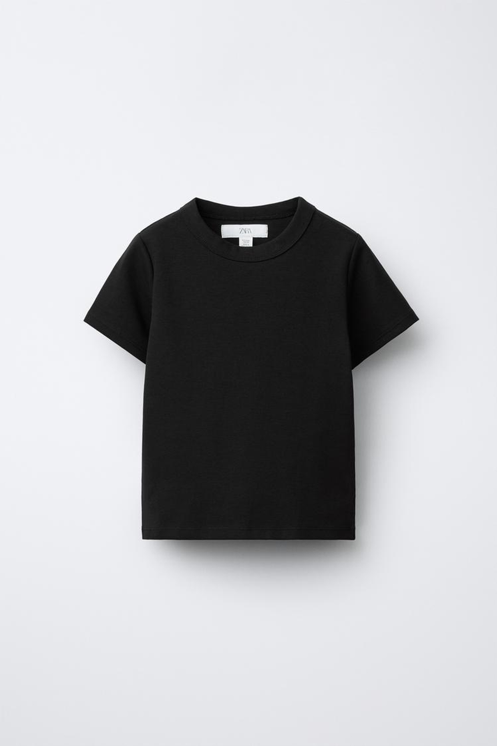 ZARA ОДНОТОННАЯ ФУТБОЛКА ИЗ ТРИКОТАЖА INTERLOCK, ЧЕРНЫЙ