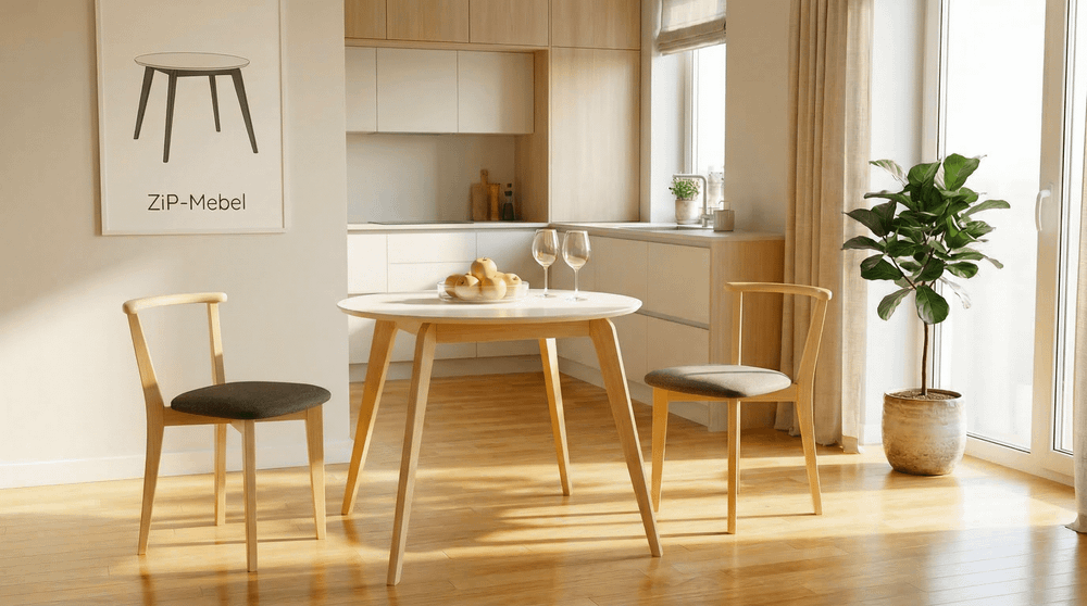 Стол Zip-mebel Arki К 100 натур/слоновая кость со стульями Франк ПМ натур/графит рогожка