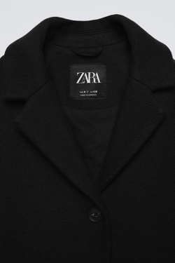 ZARA ПАЛЬТО ИЗ СМЕСОВОЙ ШЕРСТИ, ЧЕРНЫЙ