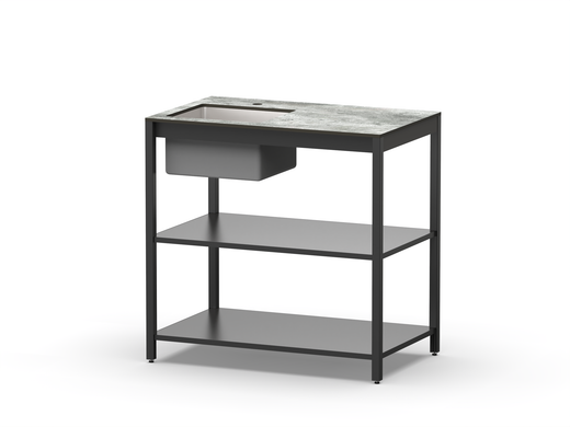 Стол разделочный с мойкой Lounge B-02S-L, 90 см, черный/серый каспий