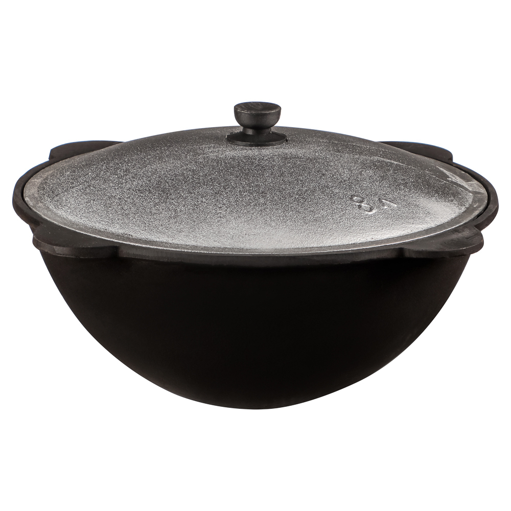 Казан чугунный 8л с крышкой круглое дно "Grillboom" 2К-Х066