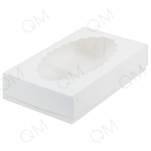 Коробка для эклеров с фигурным окошком 240х140х50 мм (белая), 10шт