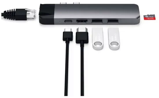USB-концентратор Satechi Type-C Pro Hub Adapter with Ethernet (ST-TCPHE), разъемов: 3, space gray