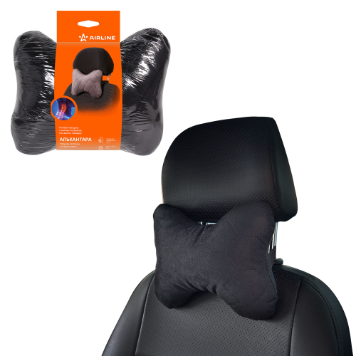 Подушка - подголовник (косточка) Airline алькантара 1 шт. черная ASP-B-01