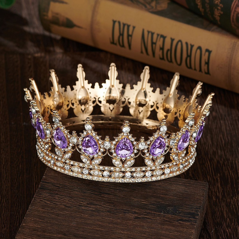 Декоративная корона на торт, золото (Сиреневые камни)