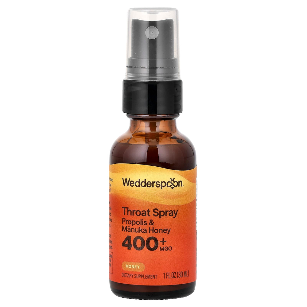 Wedderspoon, Спрей для горла с медом и прополисом Manuka, оригинальный мед, MGO 400+, 30 мл (1 жидк. унц.)