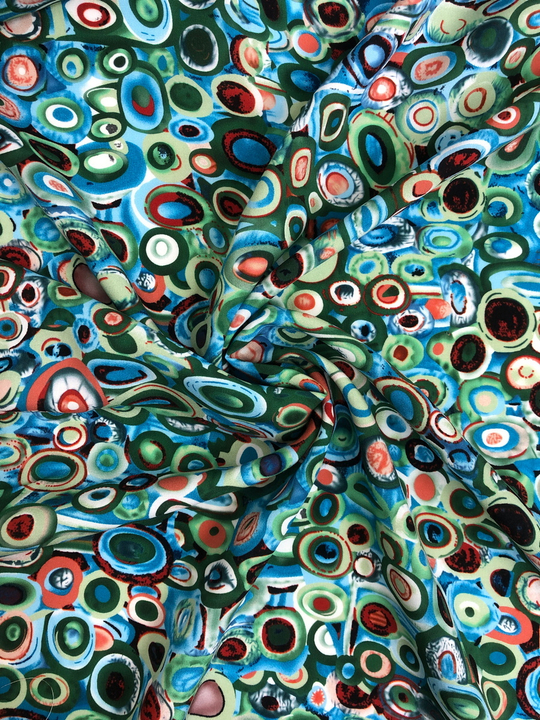 Штапель принт камешки зеленый/голубой/теракот BST3874