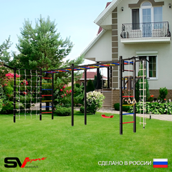 Уличная шведская стенка Sv Sport рукоход х 2 с комплектом турник прямой У51655 (Турник/Брусья/"Лодочка"/Кронш бокс/Канат/кольца/лестница/Сетка)