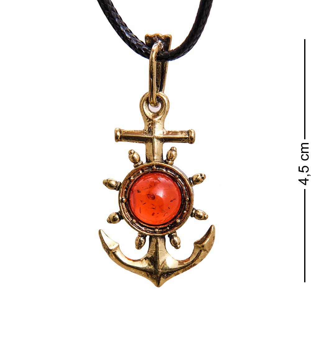 AM-1230 Подвеска «Якорь» (латунь, янтарь)