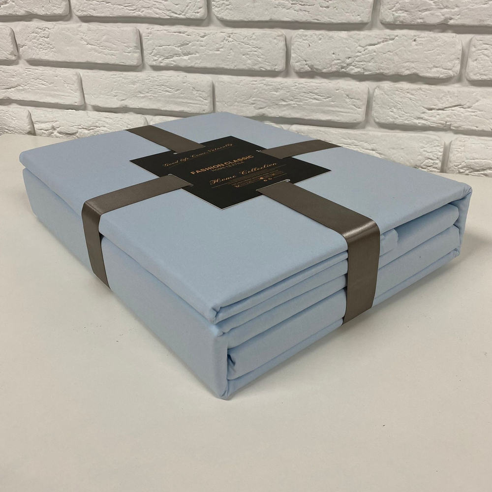 Комплект постельного белья ЕВРО 100% Сатин однотонный светло голубой