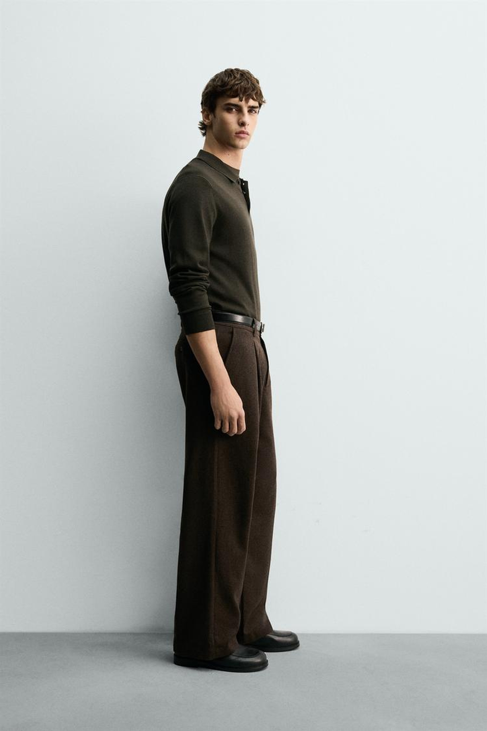 ZARA ШЕРСТЯНОЕ ПОЛО, ТЕМНЫЙ ХАКИ