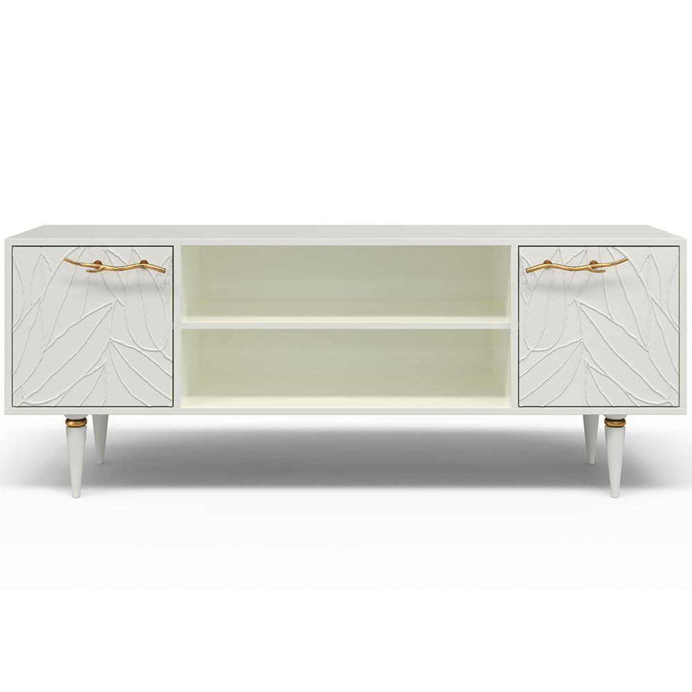 Тумба под ТВ Арт Колор leaves 155см Классик Голд Белый опал