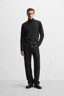 ZARA ФУТБОЛКА С ВЫСОКИМ ВОРОТОМ, ЧЕРНЫЙ