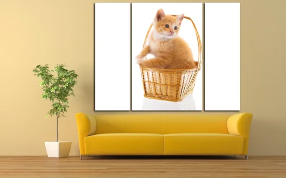 Модульная картина "Кошка в корзинке"