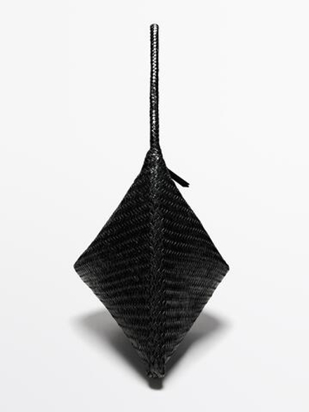 Massimo Dutti Большая плетеная сумка-саквояж из кожи наппа, черный