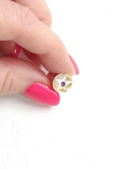 Плага для уха серебряная "Звездочка с фиолетовым камнем", D 8,3мм