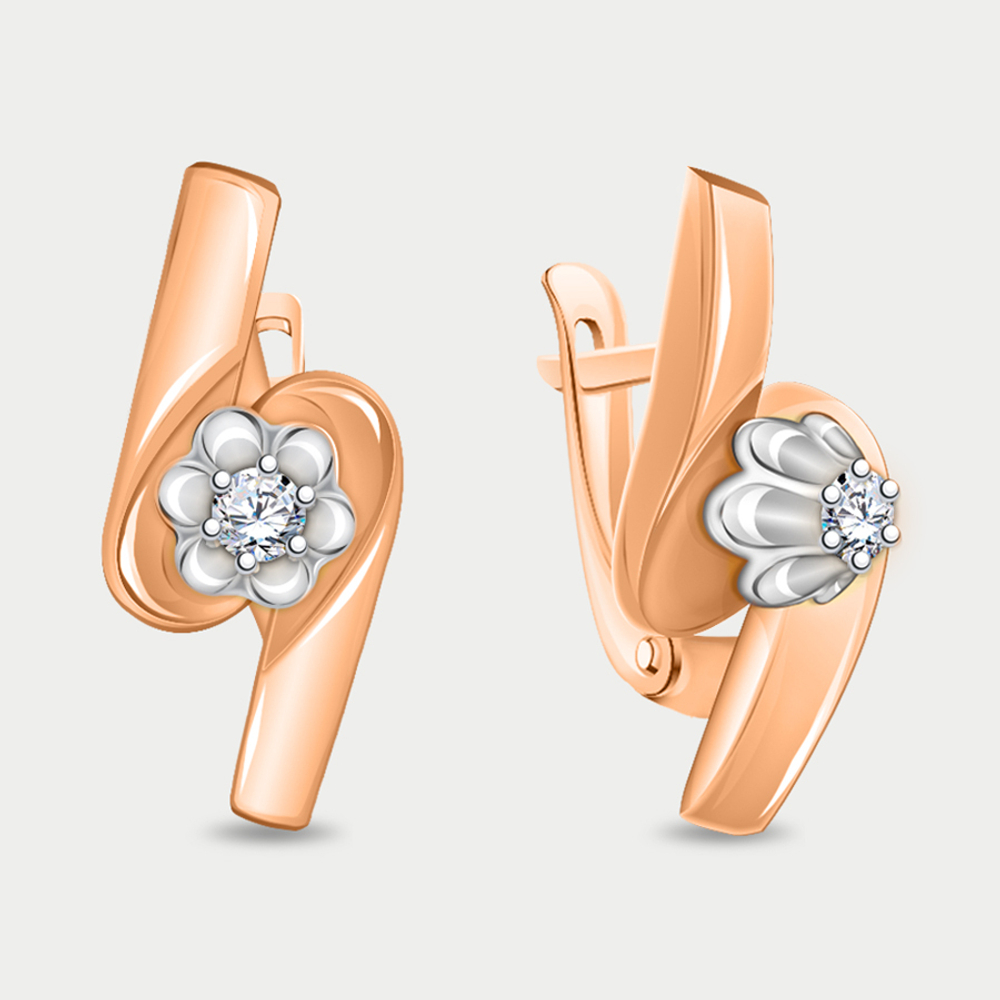 Серьги женские с фианитами из розового золота 585 пробы (арт. 20754)