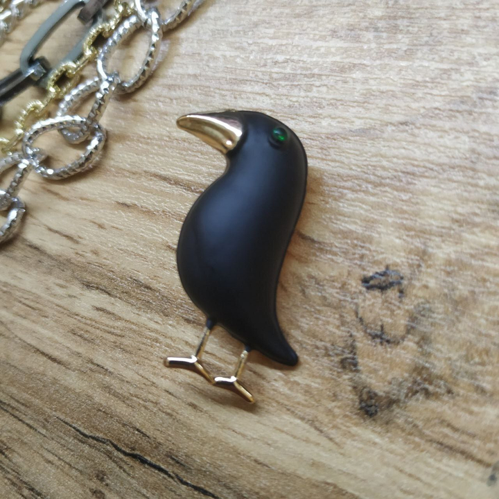 Брошь Ворон эмаль черная глаза стразы цвет микс металл золотистый