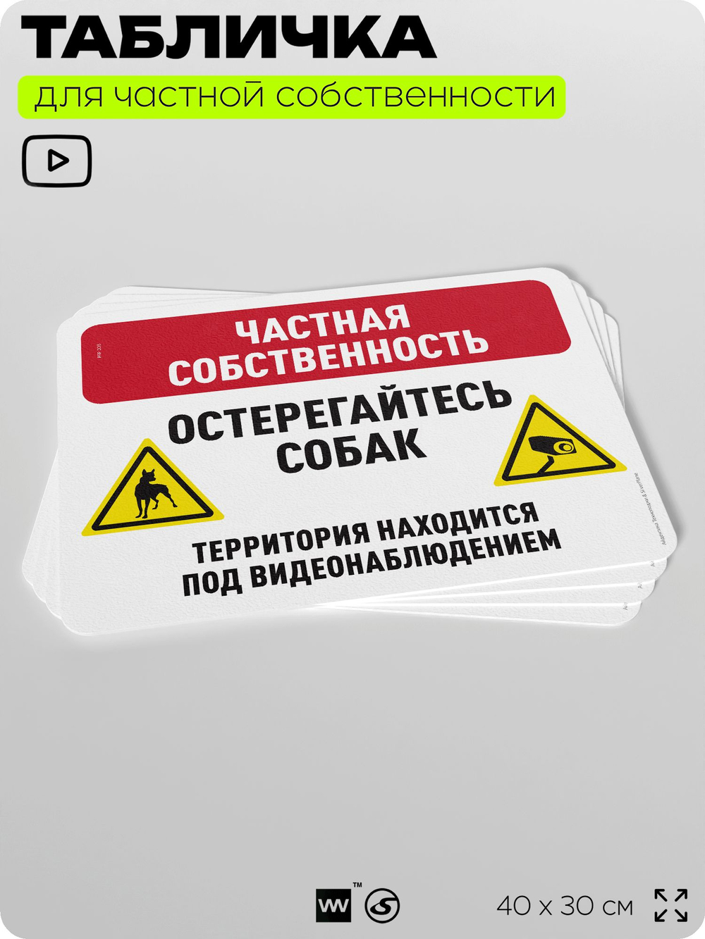 Табличка для частной территории "Частная собственность, остерегайтесь собак", на дом, для участка, организаций, предупреждающая, 40х30 см, Silver Plane x Айдентика Технолоджи