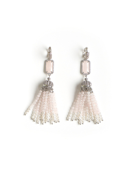 Серьги "Queen" из розового кварца и перламутра Silver