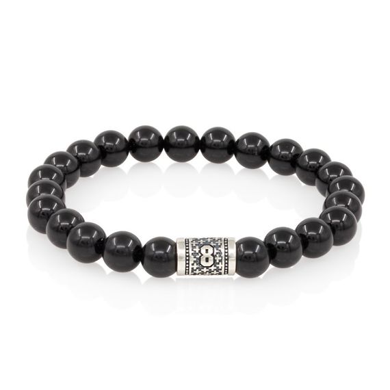 Браслет на руку из натурального черного кварца с шармом число 8, вид спереди