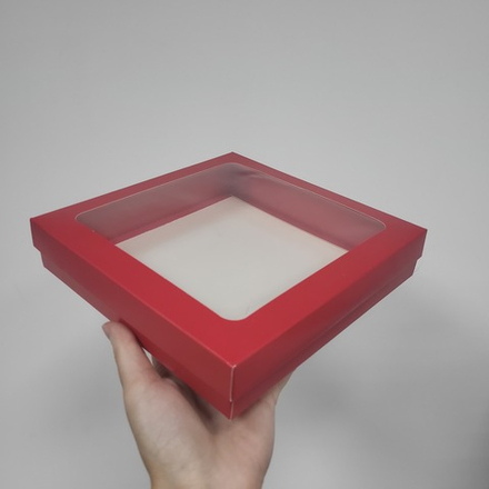Коробка 20*20*4 см для клубники в шоколаде (Красная Матовая)