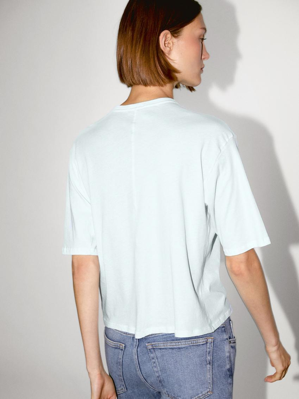 Massimo Dutti Футболка из 100% хлопка с коротким рукавом, небесно-голубой