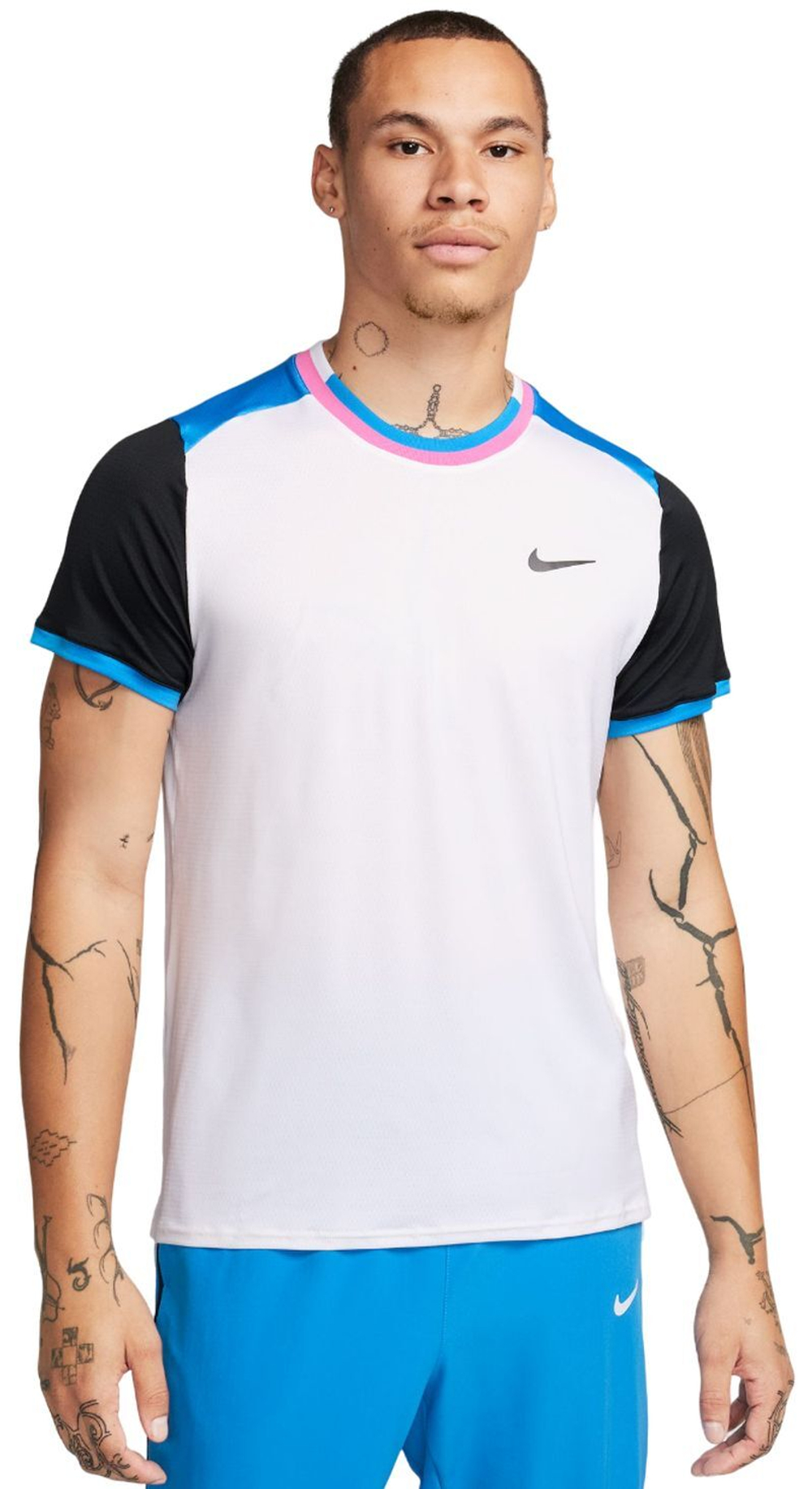 Мужская теннисная футболка Nike Court Dri-Fit Advantage Top - white/light photo blue/black/black