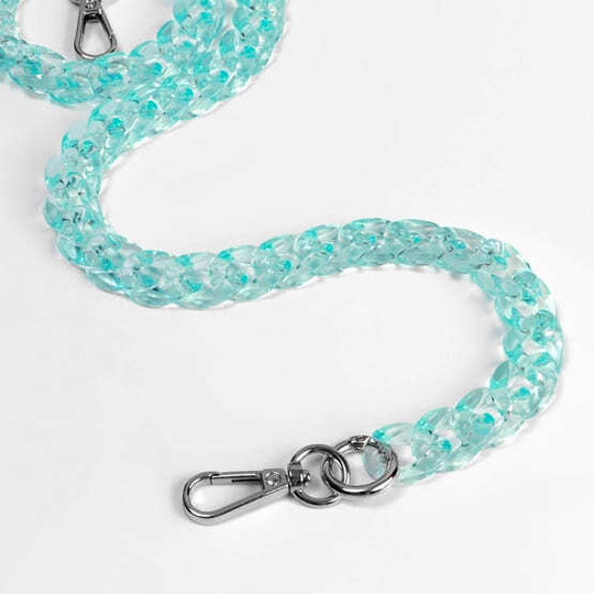 Цепь для сумки с карабинами 68 см. пластик, (Бирюза)