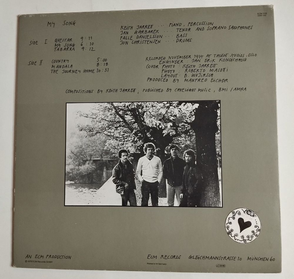 Винтажная виниловая пластинка LP Keith Jarrett My Song (Germany 1978)