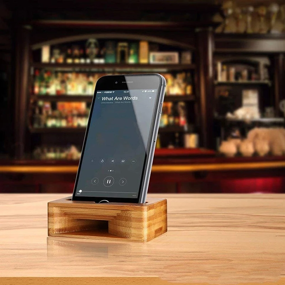 Настольная подставка для телефона с усилителем звука, бамбук