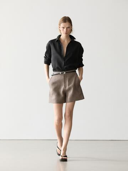 Massimo Dutti Короткие льняные бермуды, серо-коричневый