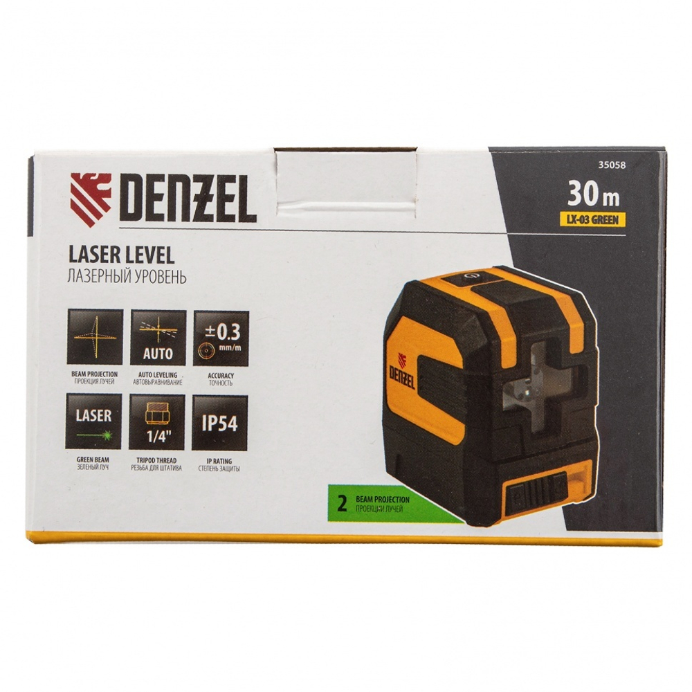 Лазерный уровень LX 03 Green, 30 м, 520 нм, резьба 1/4" Denzel