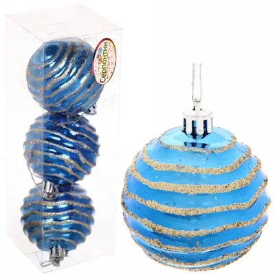 Новогодние шары «Снежная волна» 6 см (набор 3шт), синий/золото