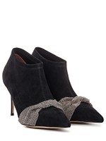 Женские чёрные замшевые ботильоны с бантом из страз