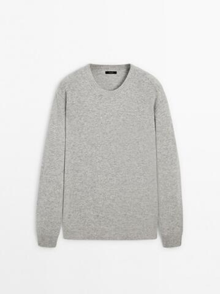 Massimo Dutti Свитер из смесовой шерсти с круглым вырезом, серый меланж