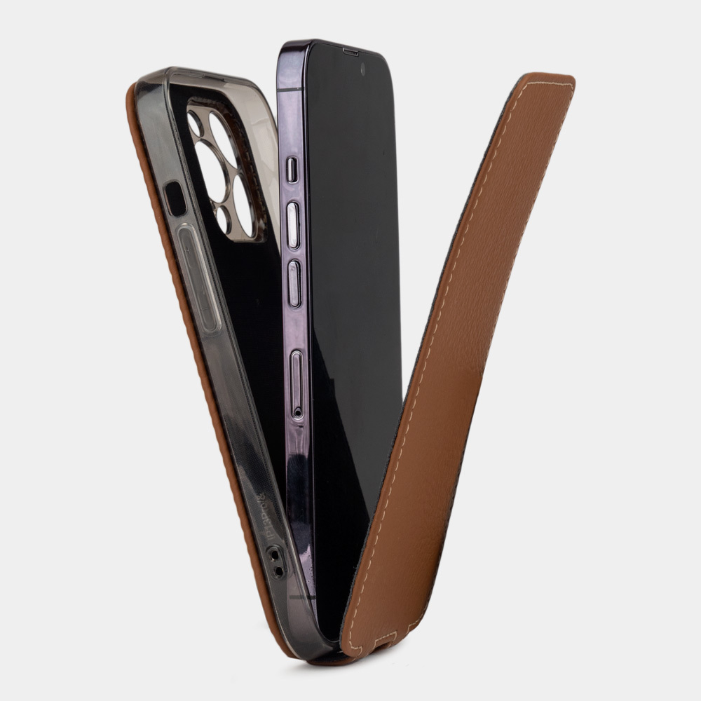 Чехол для iPhone 14 Pro Max из кожи теленка, цвета карамель