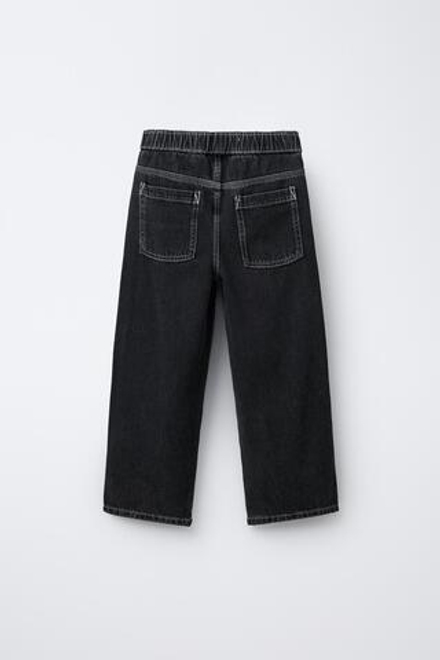 ZARA ДЖИНСЫ BALLOON С КОНТРАСТНОЙ СТРОЧКОЙ, ЧЕРНЫЙ